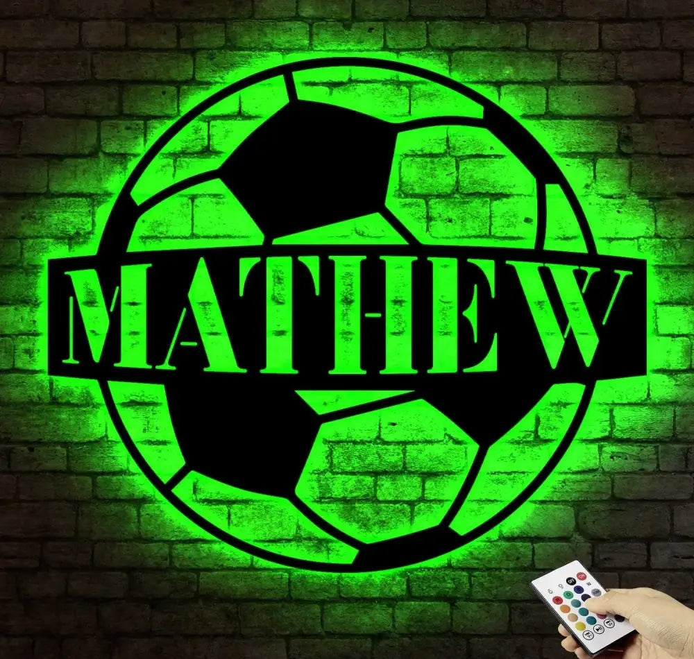 Personalized Soccer Ball Metal Sign With LED Light - Soccer Sport Wall Art With Custom Name For Home Decor - Birthday