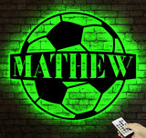Personalized Soccer Ball Metal Sign With LED Light - Soccer Sport Wall Art With Custom Name For Home Decor - Birthday