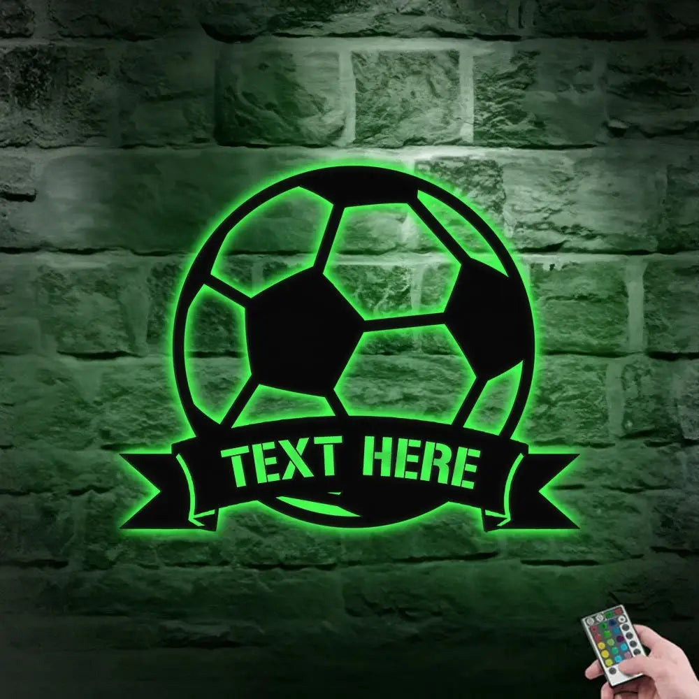 Personalized Soccer Metal LED Sign - Last Name Initial Hanging - Personalize Soccer Metal Sign - Football Wall Sign