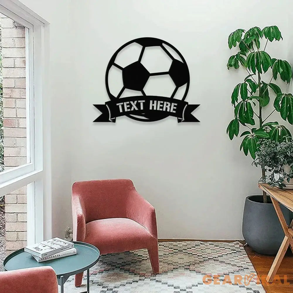 Personalized Soccer Metal LED Sign - Last Name Initial Hanging - Personalize Soccer Metal Sign - Football Wall Sign