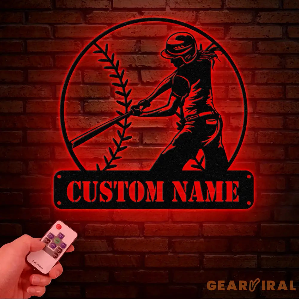 Personalized Softball Girl Metal Wall With lights Custom Softball Name Sign Softball Lover Sign Decoration For Living