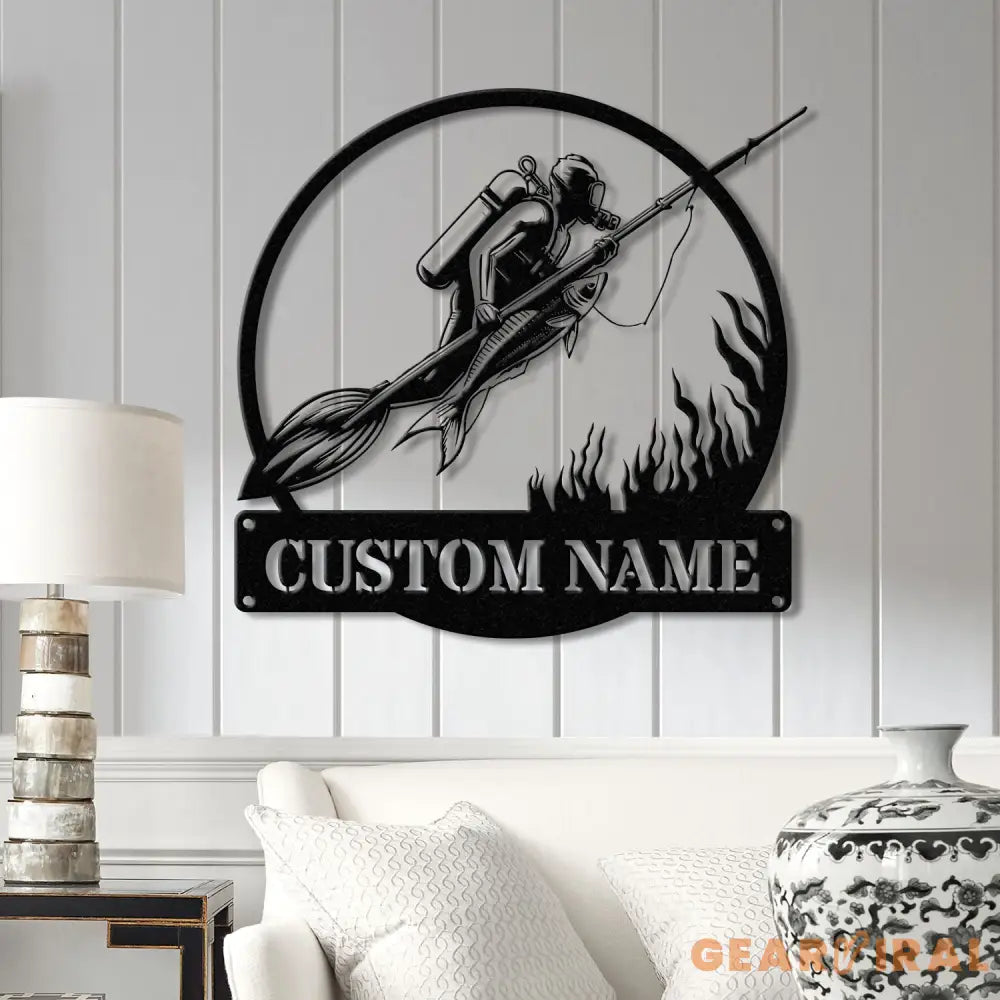 Personalized Spearfishing Metal Sign with Led Light Custom Water Sport Wall Art Fisherman Decor Scuba Wall Hanging Gift