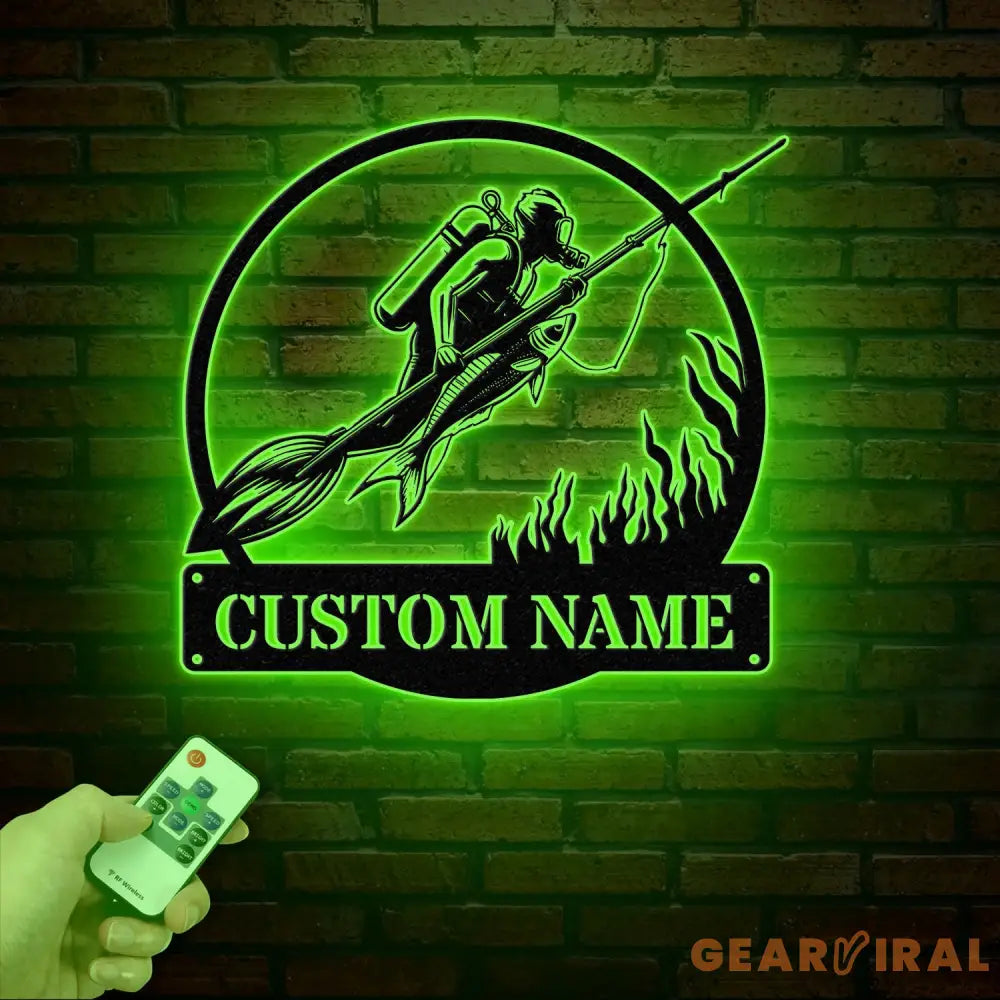 Personalized Spearfishing Metal Sign with Led Light Custom Water Sport Wall Art Fisherman Decor Scuba Wall Hanging Gift