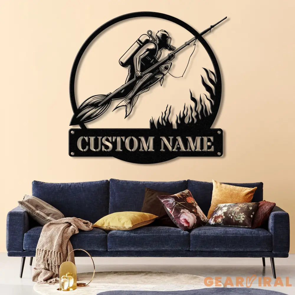 Personalized Spearfishing Metal Sign with Led Light Custom Water Sport Wall Art Fisherman Decor Scuba Wall Hanging Gift