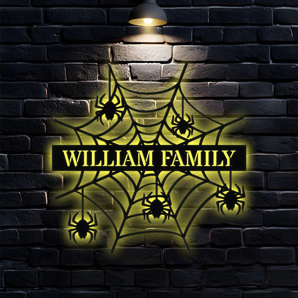 Personalized Spider Web Name Sign With Led Lights, Halloween Home Decor, Halloween gift Idea, Housewarming Gift, Family Gift, Halloween Sign