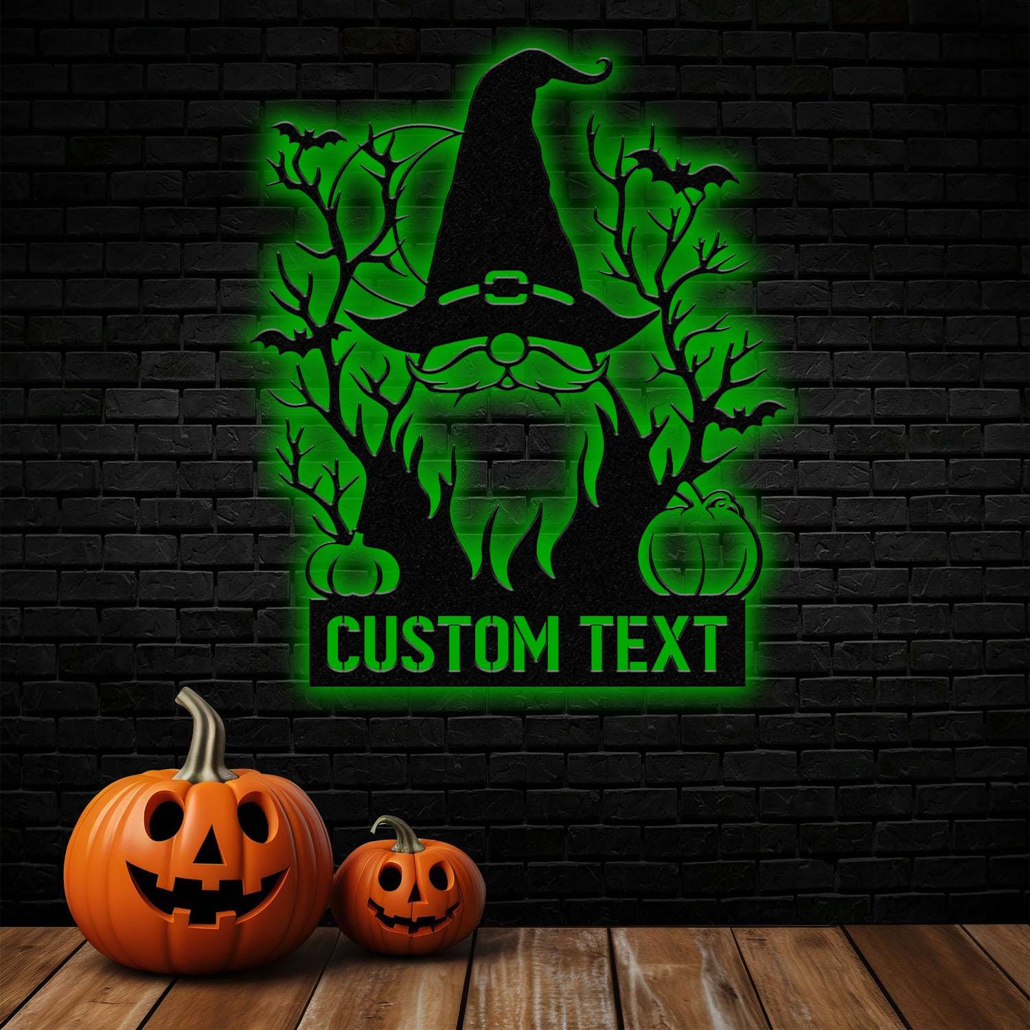 Personalized Spooky Gnome Pumpkin Halloween Metal Wall Art Led Light, Custom Halloween Sign, Halloween Party Decor, Custom Metal Fall Autumn