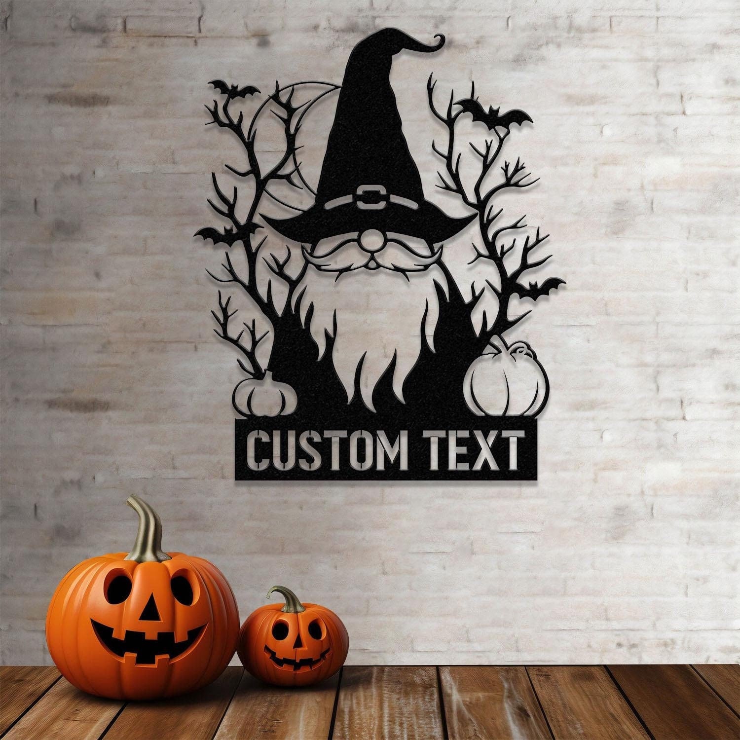 Personalized Spooky Gnome Pumpkin Halloween Metal Wall Art Led Light, Custom Halloween Sign, Halloween Party Decor, Custom Metal Fall Autumn