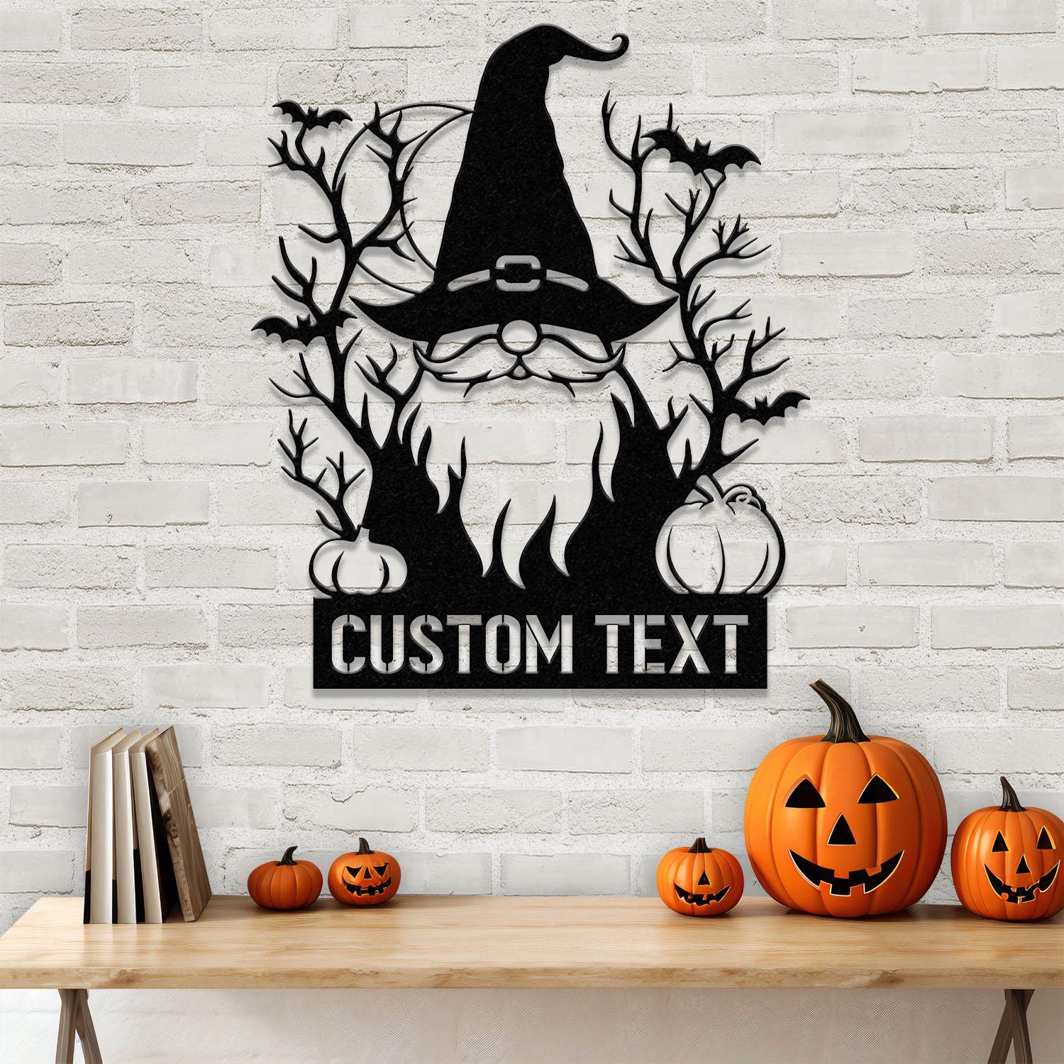 Personalized Spooky Gnome Pumpkin Halloween Metal Wall Art Led Light, Custom Halloween Sign, Halloween Party Decor, Custom Metal Fall Autumn