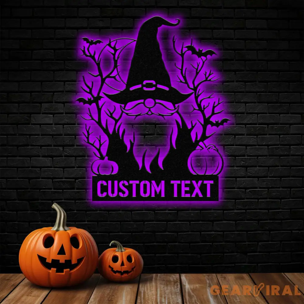 Personalized Spooky Gnome Pumpkin Halloween Metal Wall Art Led Light Custom Halloween Sign Halloween Party Decor Custom