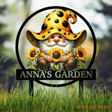 Personalized Sunflower Garden Gnome Yard Stake Custom Gnome Gifts Gnome Metal Art Yard Decor Outdoor Lawn Decor Garden