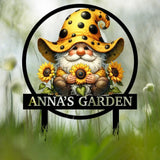 Personalized Sunflower Garden Gnome Yard Stake Custom Gnome Gifts Gnome Metal Art Yard Decor Outdoor Lawn Decor Garden