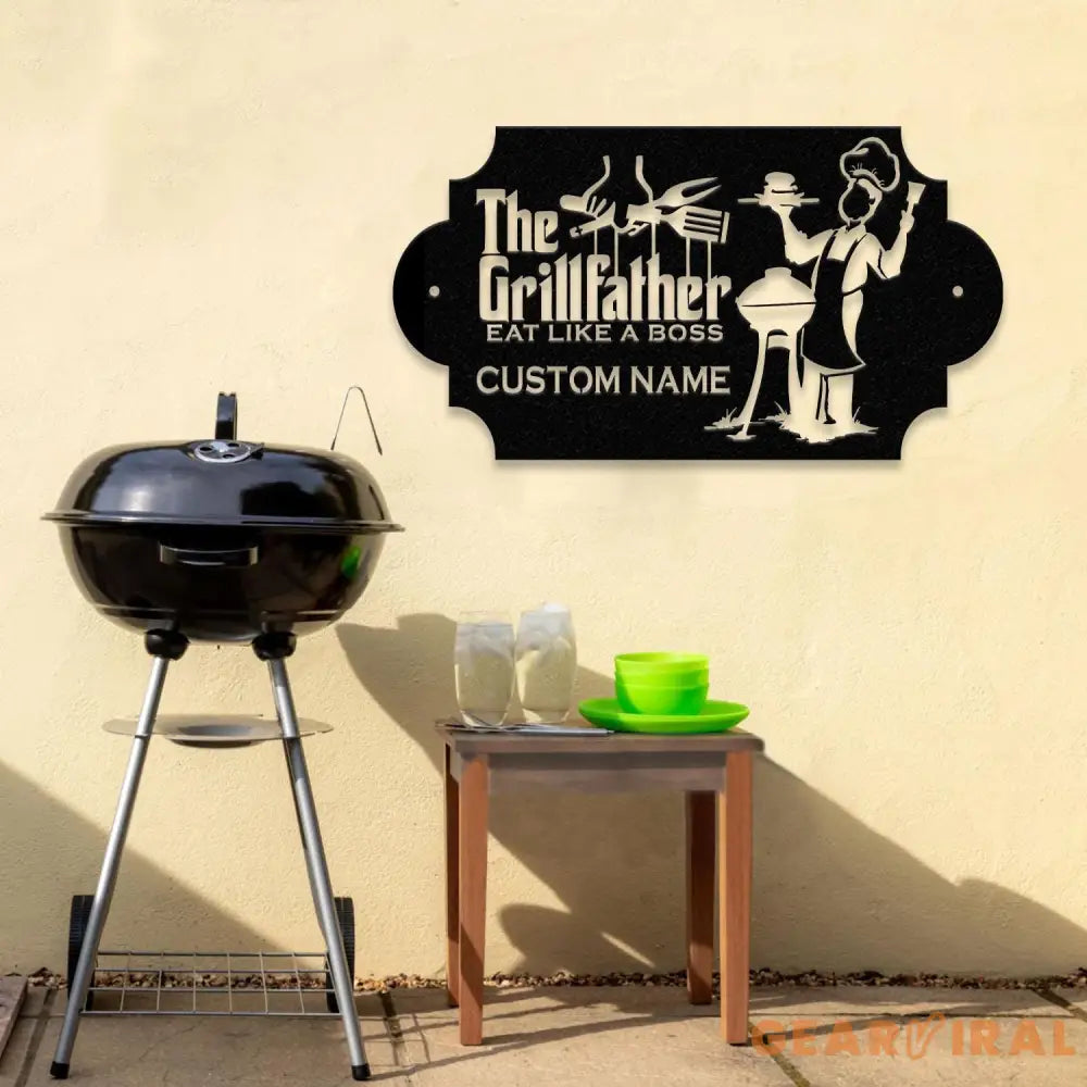 Personalized The Grill Father Metal Sign with LED Light Metal Barbecue Sign Bar Signs BBQ Signs Outdoor Kitchen Metal