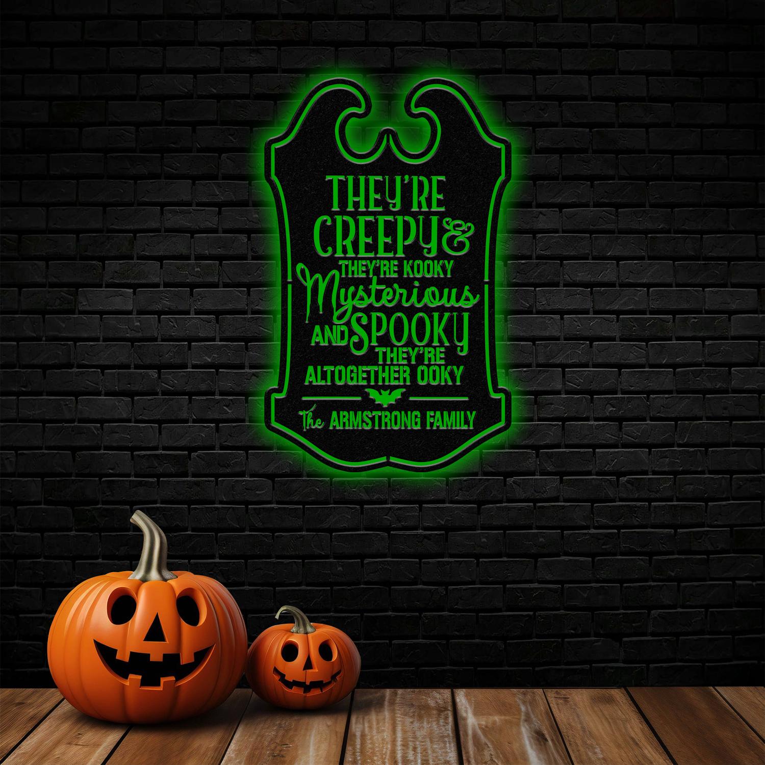 Personalized They're Creepy Halloween Metal Wall Art Led Light, Custom Halloween Sign, Halloween Party Decor, Custom Metal Fall Autumn