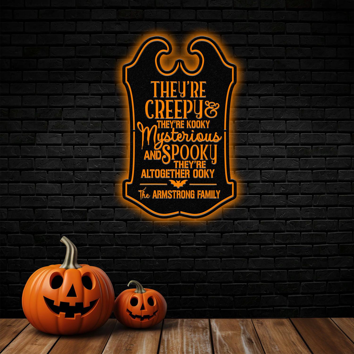 Personalized They're Creepy Halloween Metal Wall Art Led Light, Custom Halloween Sign, Halloween Party Decor, Custom Metal Fall Autumn