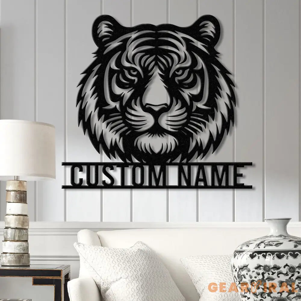 Personalized Tiger Head Metal Sign with LED Light - Tiger Lover Name Sign - Wild Animal Wall Art - Home Decor &