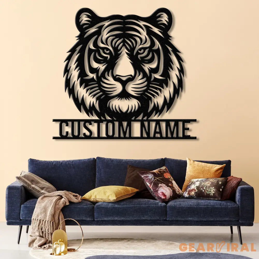 Personalized Tiger Head Metal Sign with LED Light - Tiger Lover Name Sign - Wild Animal Wall Art - Home Decor &