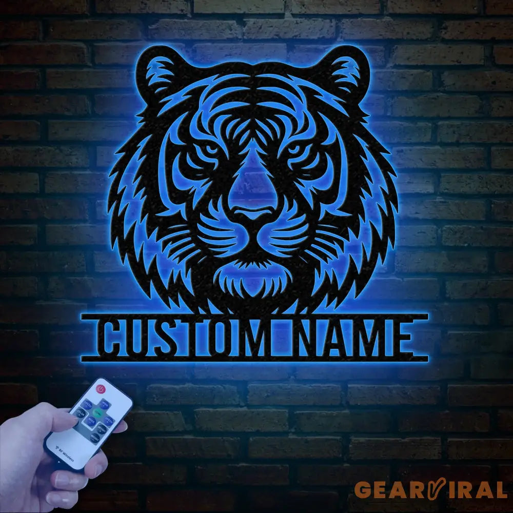 Personalized Tiger Head Metal Sign with LED Light - Tiger Lover Name Sign - Wild Animal Wall Art - Home Decor &
