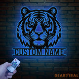 Personalized Tiger Head Metal Sign with LED Light - Tiger Lover Name Sign - Wild Animal Wall Art - Home Decor &