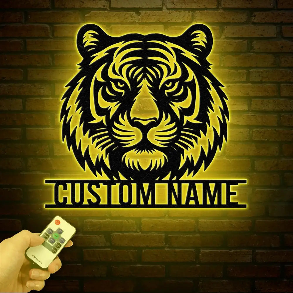 Personalized Tiger Head Metal Sign with LED Light - Tiger Lover Name Sign - Wild Animal Wall Art - Home Decor &