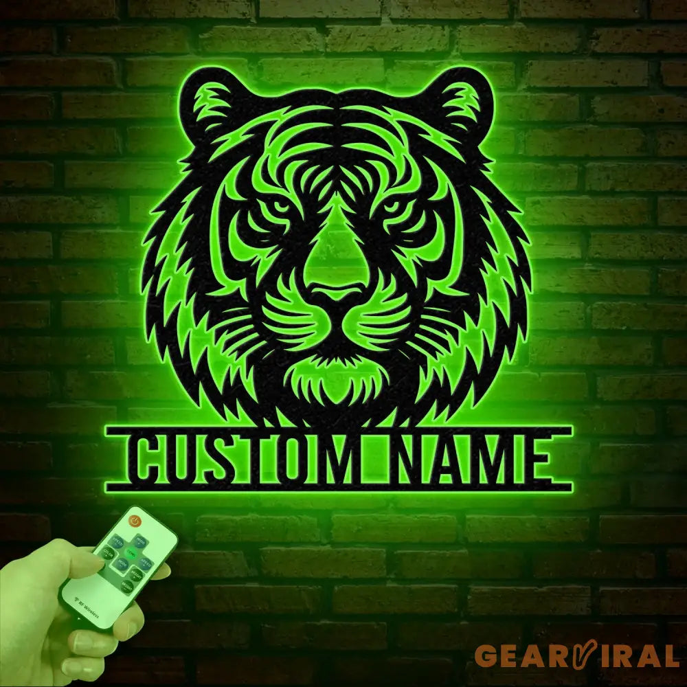 Personalized Tiger Head Metal Sign with LED Light - Tiger Lover Name Sign - Wild Animal Wall Art - Home Decor &