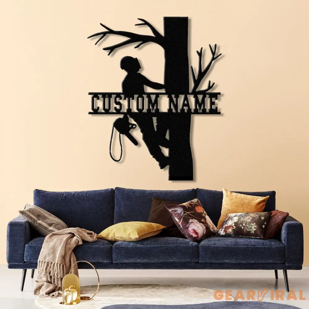 Personalized Tree Climbing Metal Wall Art with LED Lights Arborist Name Sign Lumberjack Gifts Tree Climber Decor for