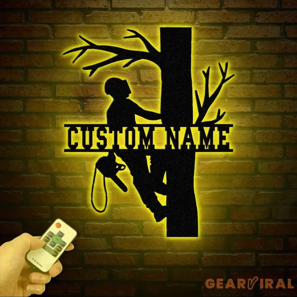 Personalized Tree Climbing Metal Wall Art with LED Lights Arborist Name Sign Lumberjack Gifts Tree Climber Decor for