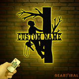 Personalized Tree Climbing Metal Wall Art with LED Lights Arborist Name Sign Lumberjack Gifts Tree Climber Decor for