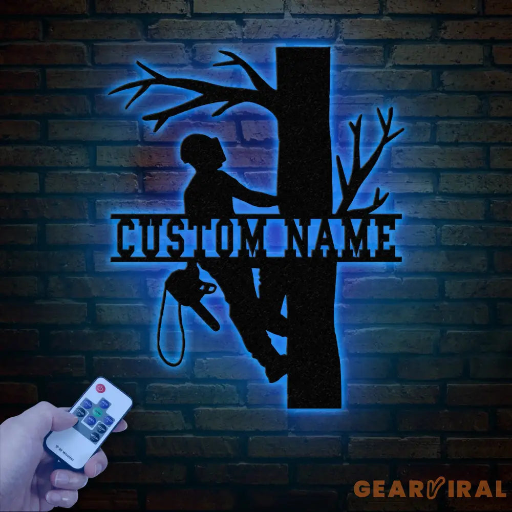 Personalized Tree Climbing Metal Wall Art with LED Lights Arborist Name Sign Lumberjack Gifts Tree Climber Decor for