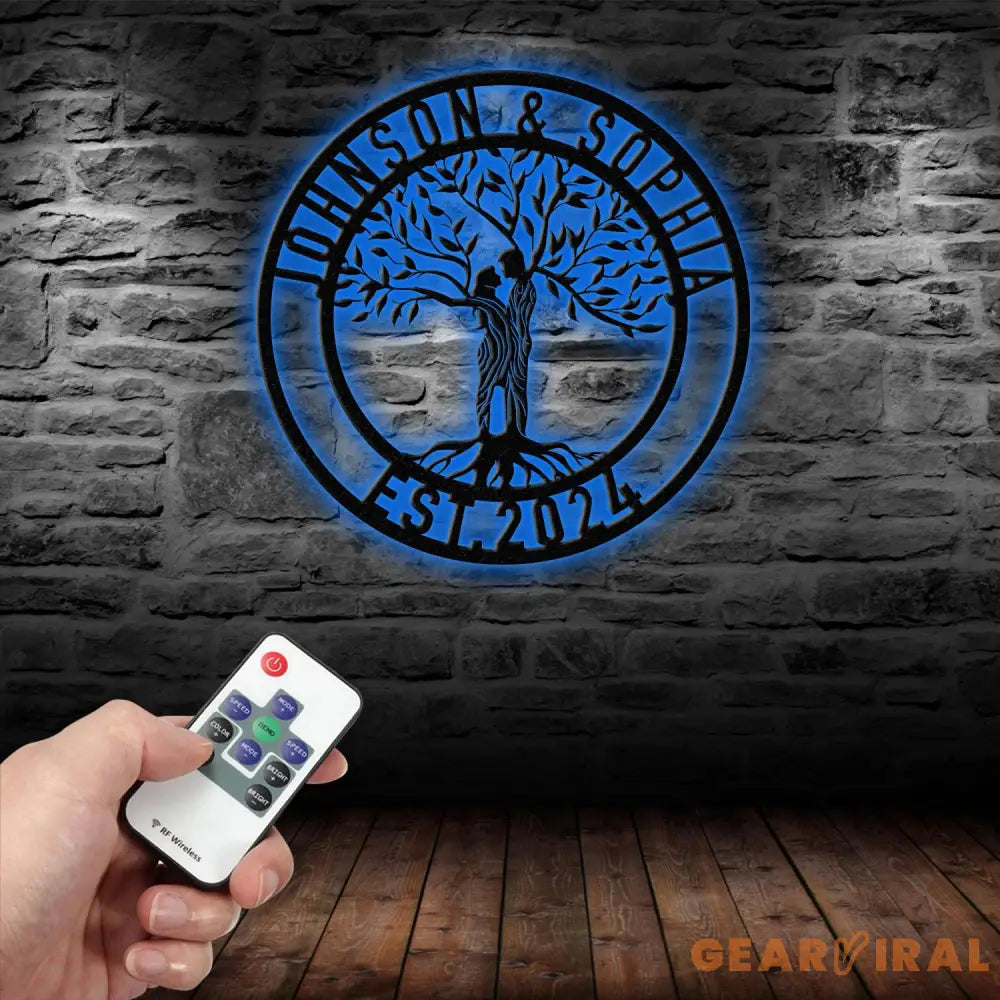 Personalized Tree of Life Led Light Metal Sign Couple Name Sign Family Established Custom Love Wall Art Engagement Gift