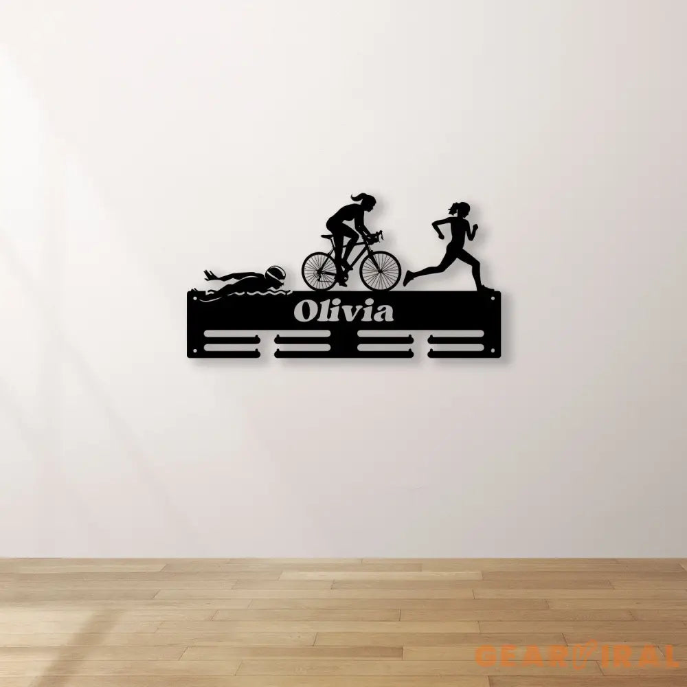 Personalized Triathlon Medal Holder with Led Light Custom Metal Hanger Sports Medal Display Rack for Awards Triathlete