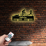 Personalized Triathlon Medal Holder with Led Light, Custom Metal Hanger, Sports Medal Display Rack for Awards Triathlete Cycling Biking Swim