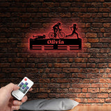 Personalized Triathlon Medal Holder with Led Light, Custom Metal Hanger, Sports Medal Display Rack for Awards Triathlete Cycling Biking Swim