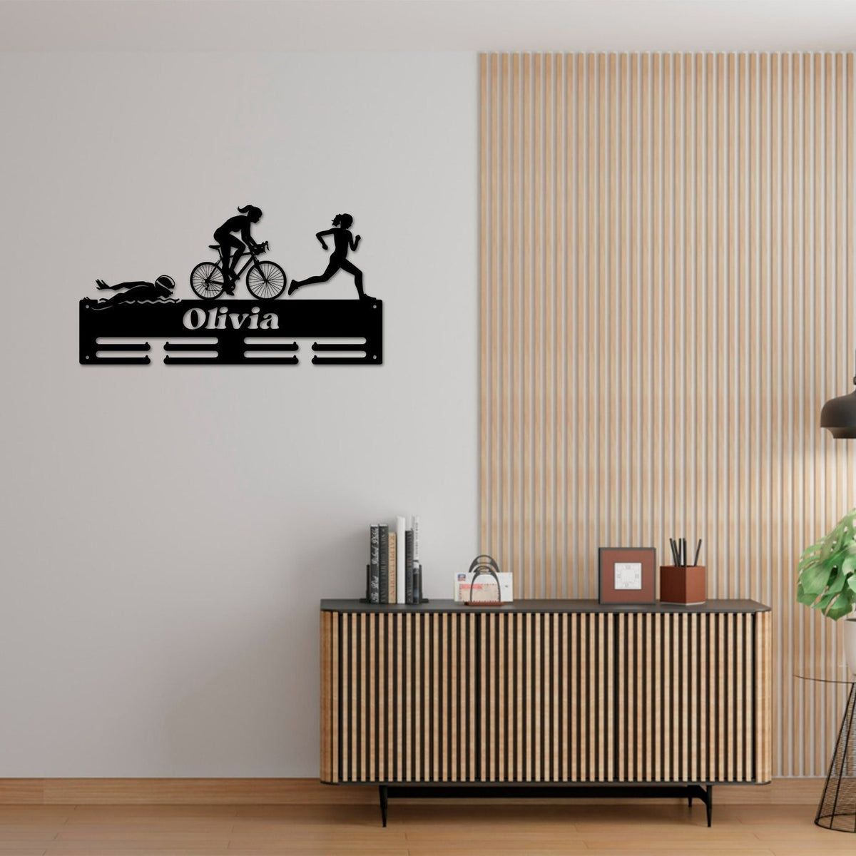 Personalized Triathlon Medal Holder with Led Light, Custom Metal Hanger, Sports Medal Display Rack for Awards Triathlete Cycling Biking Swim