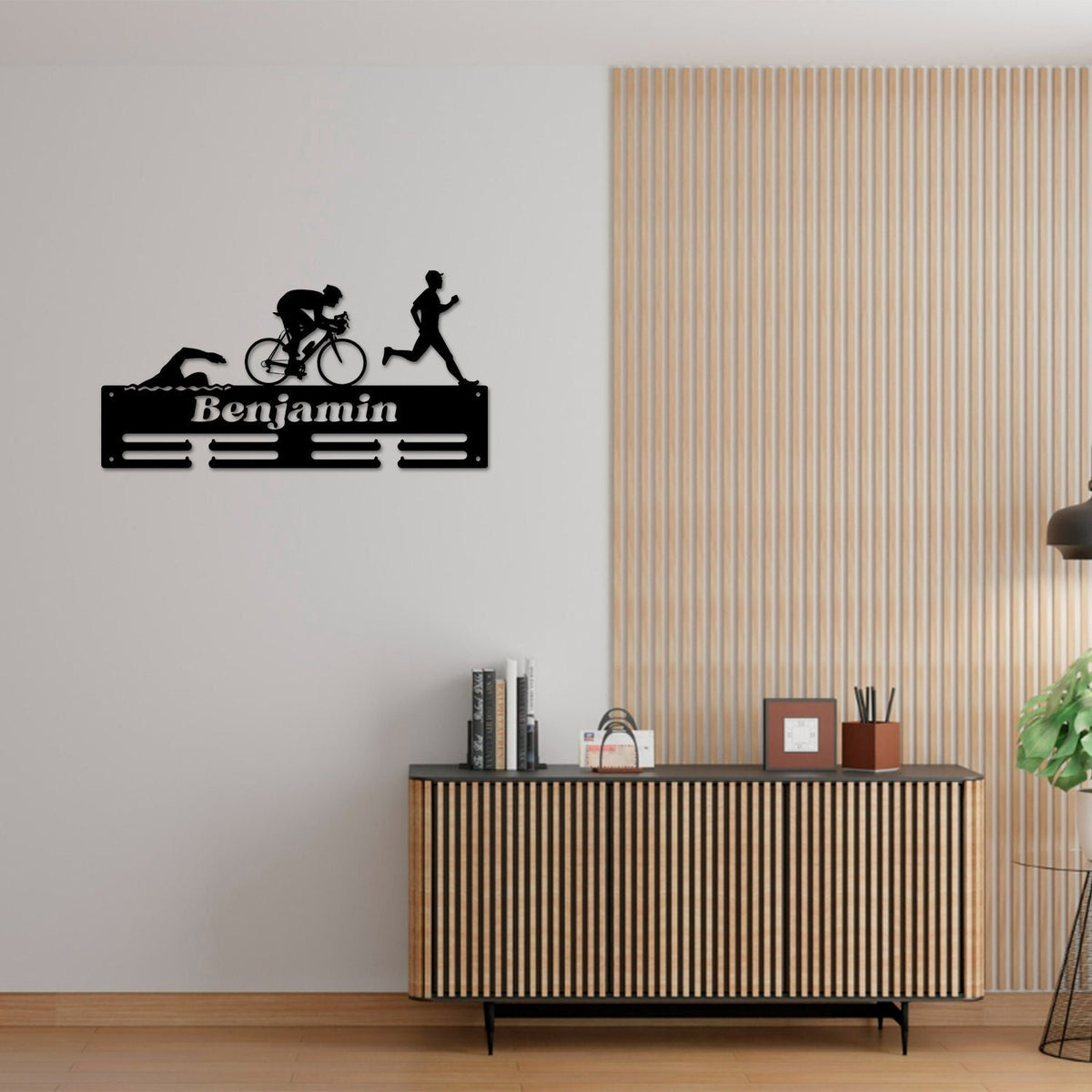 Personalized Triathlon Medal Holder with Led Light, Custom Name Metal Hanger, Sports Medal Display Rack for Awards Triathlete Cycling Biking Swim