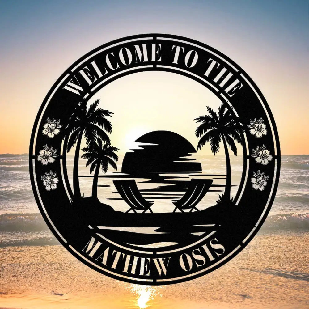 Personalized Tropical Patio or Pool Sign - Custom Tropical Sign - Tropical Palm Tree Metal Address Sign - Beach House