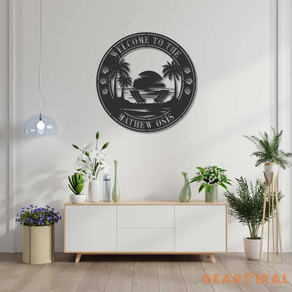 Personalized Tropical Patio or Pool Sign - Custom Tropical Sign - Tropical Palm Tree Metal Address Sign - Beach House