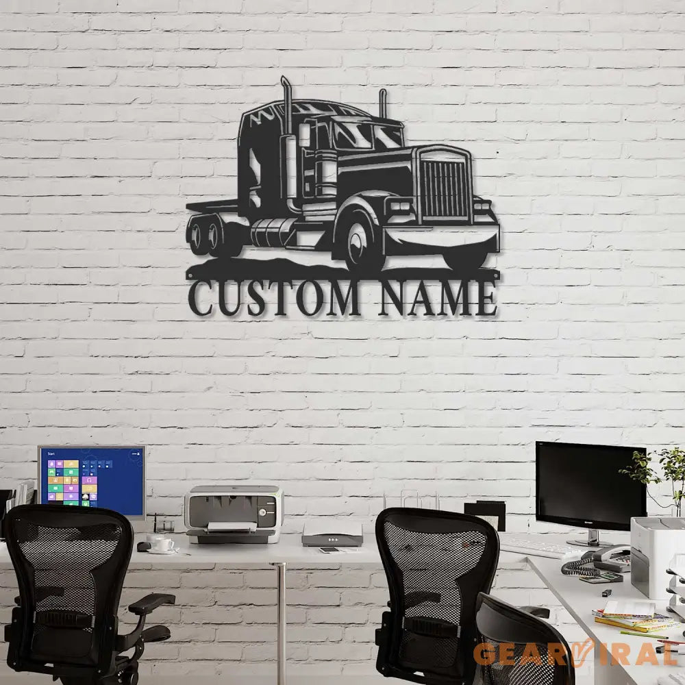 Personalized Trucker Name Sign - Custom Semi Truck Driver Metal Wall Art LED Light Home Decor - 18 Wheeler Decoration