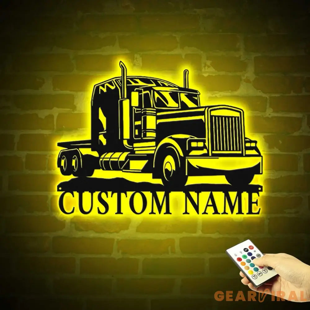 Personalized Trucker Name Sign - Custom Semi Truck Driver Metal Wall Art LED Light Home Decor - 18 Wheeler Decoration
