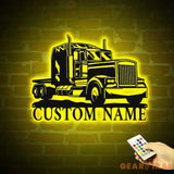 Personalized Trucker Name Sign - Custom Semi Truck Driver Metal Wall Art LED Light Home Decor - 18 Wheeler Decoration