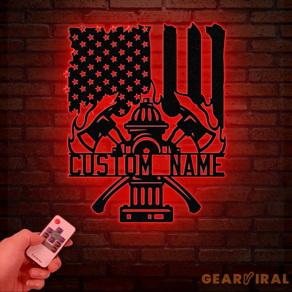 Personalized US Fire Hydrant Metal Wall Art LED Light Custom Fireman Name Sign FD Home Decor Firefighter Gift Wall Decor