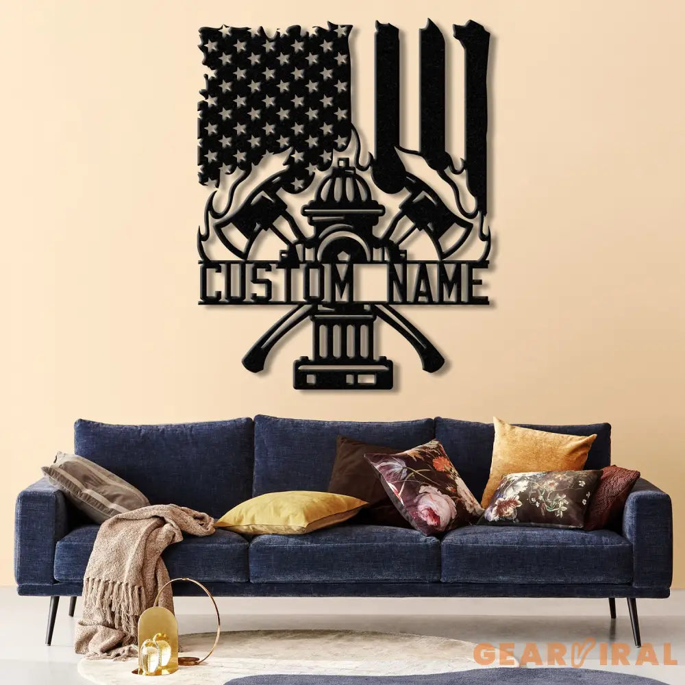 Personalized US Fire Hydrant Metal Wall Art LED Light Custom Fireman Name Sign FD Home Decor Firefighter Gift Wall Decor