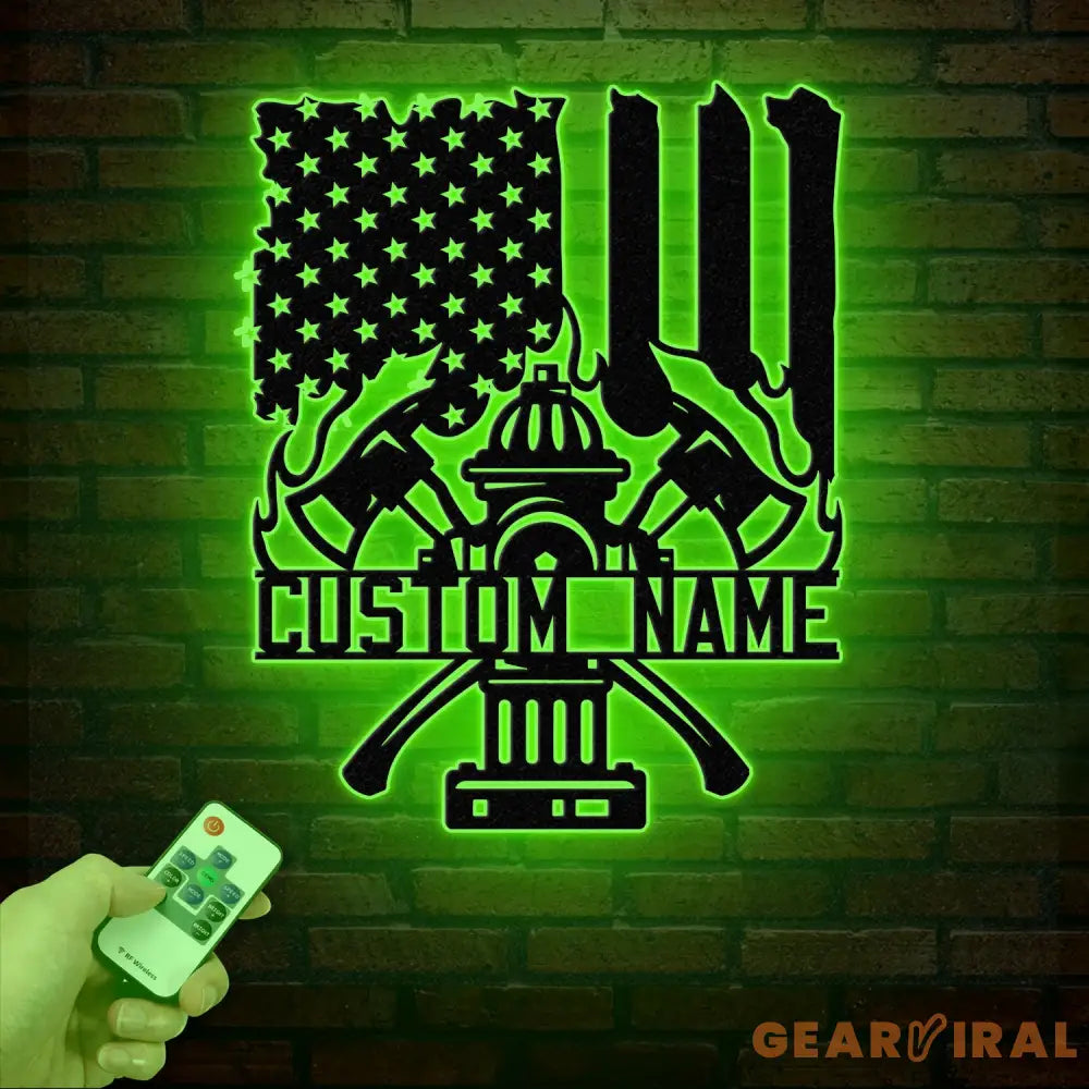 Personalized US Fire Hydrant Metal Wall Art LED Light Custom Fireman Name Sign FD Home Decor Firefighter Gift Wall Decor