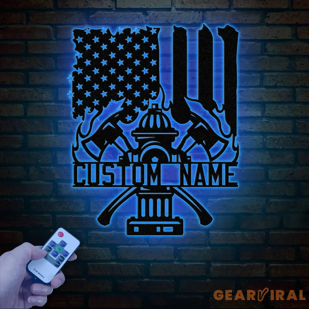 Personalized US Fire Hydrant Metal Wall Art LED Light Custom Fireman Name Sign FD Home Decor Firefighter Gift Wall Decor