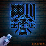 Personalized US Fire Hydrant Metal Wall Art LED Light Custom Fireman Name Sign FD Home Decor Firefighter Gift Wall Decor