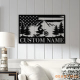 Personalized US Flag Dirt Bike Metal Sign with Led Light - Motocross Decor Biker Name Sign Outdoor Motorcycle Wall Art