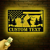 Personalized US Flag Disc Golf Metal Sign with LED Lights Custom Disc Golfer Name Sign Sports Wall Art Gift for Dad