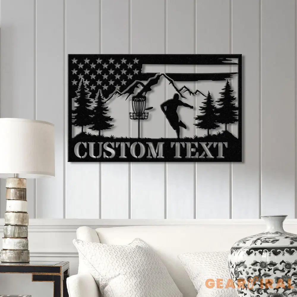 Personalized US Flag Disc Golf Metal Sign with LED Lights Custom Disc Golfer Name Sign Sports Wall Art Gift for Dad