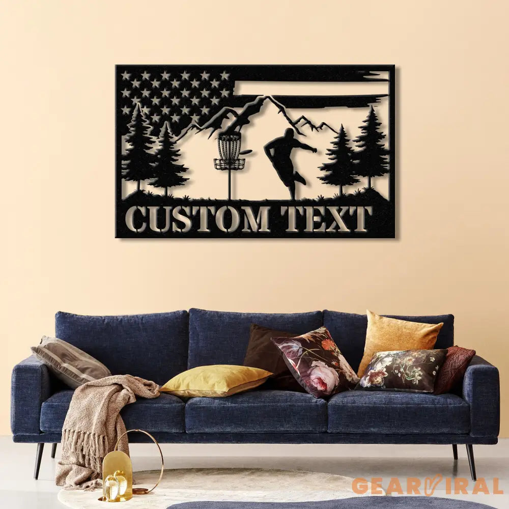 Personalized US Flag Disc Golf Metal Sign with LED Lights Custom Disc Golfer Name Sign Sports Wall Art Gift for Dad
