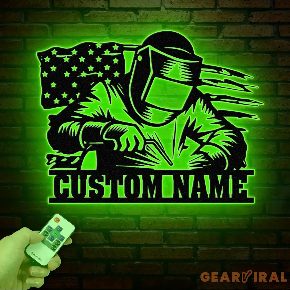 Personalized US Flag Welder Metal Sign with Led Light Custom Mechanic Name Wall Art Ironworker Sign Welder Metal Wall