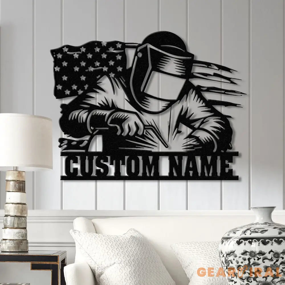 Personalized US Flag Welder Metal Sign with Led Light Custom Mechanic Name Wall Art Ironworker Sign Welder Metal Wall